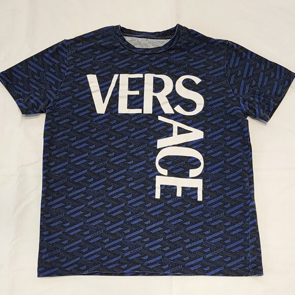 Kid's Dark Blue Versace Print Tee - Picture 1 of 5